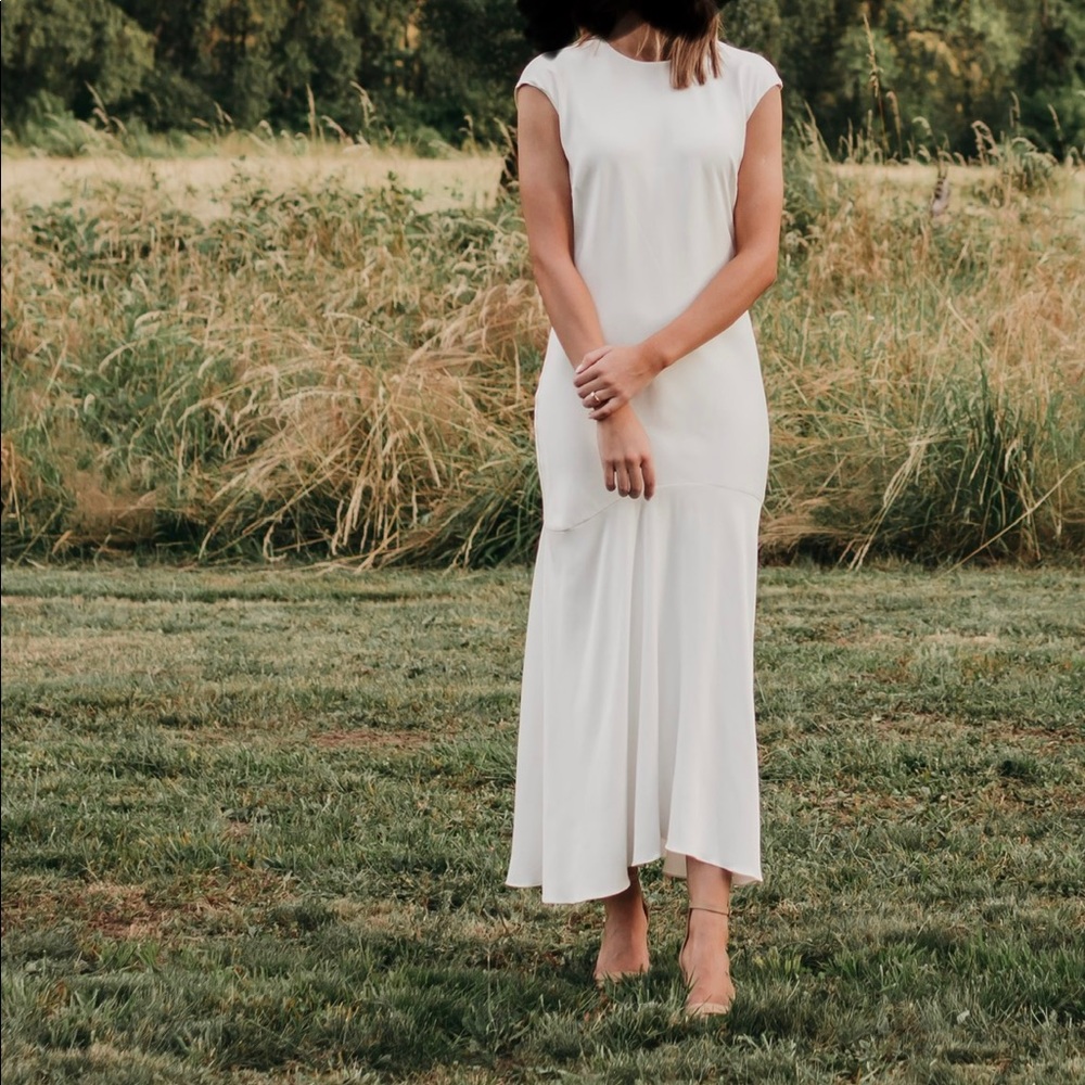 Frame Cascade Satin Midi Dress